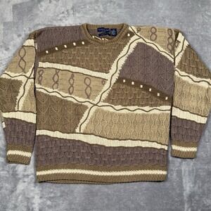 VTG Northern Isles Sweater Mens L 3D Hand Knit Coogi Style Textured Biggie Cosby